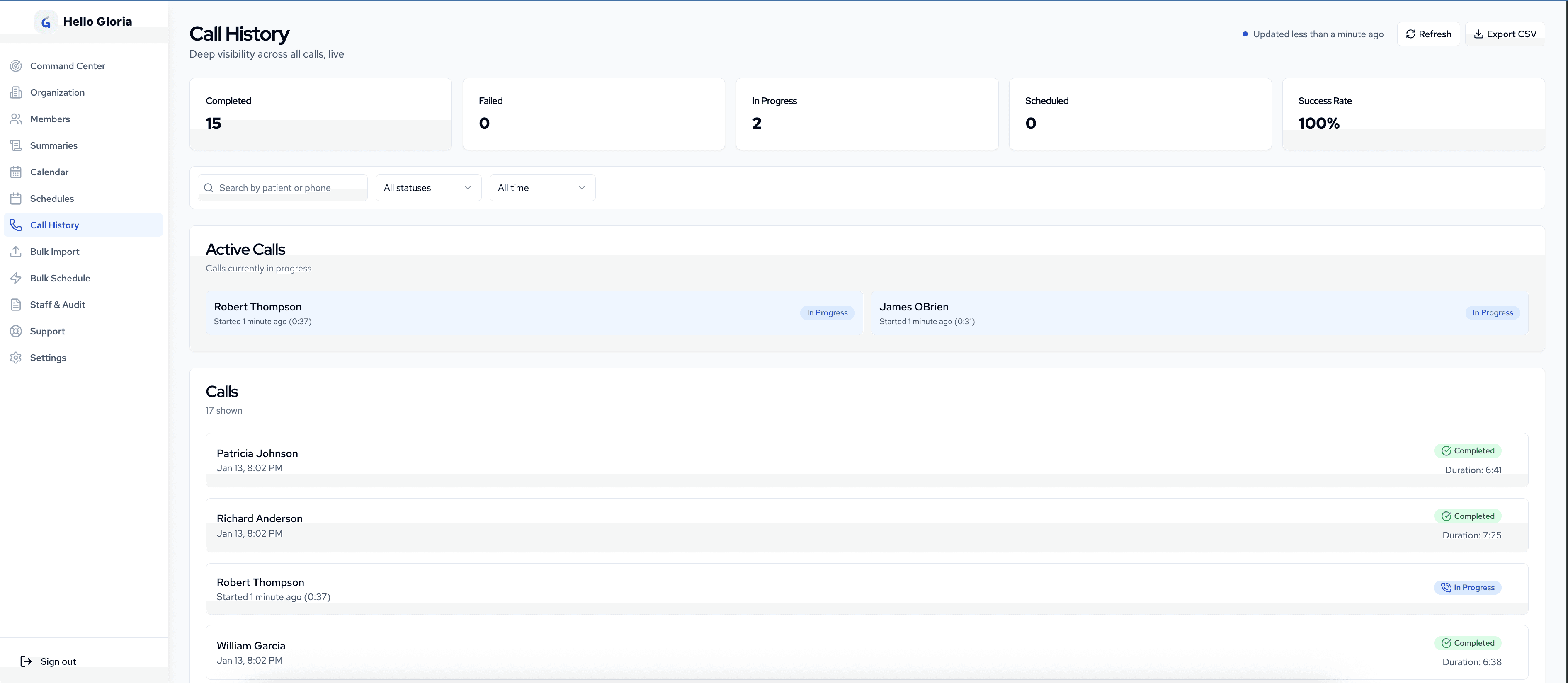 Call History - Full transcript with detailed notes
